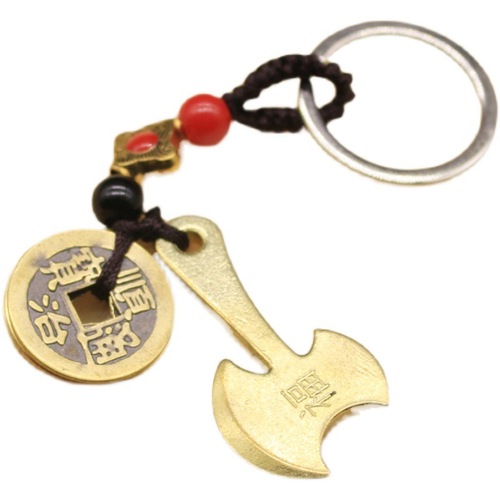 Real Copper Five Emperors Money Keychain Brass Pendant Pendant Ping An Copper Coin Travel Car Accessories Decoration Street Stall Live Broadcast