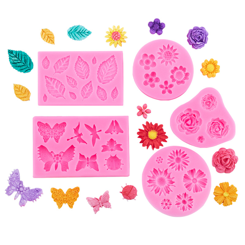 Flor de mariposa hojas silicona molde creativo fondant pastel chocolate postre hornear decoración Accesorios