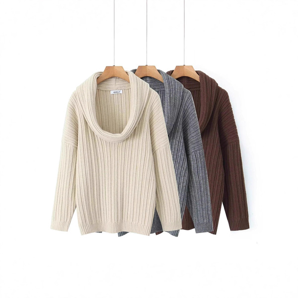 Elegant winter solid color knitted sweater