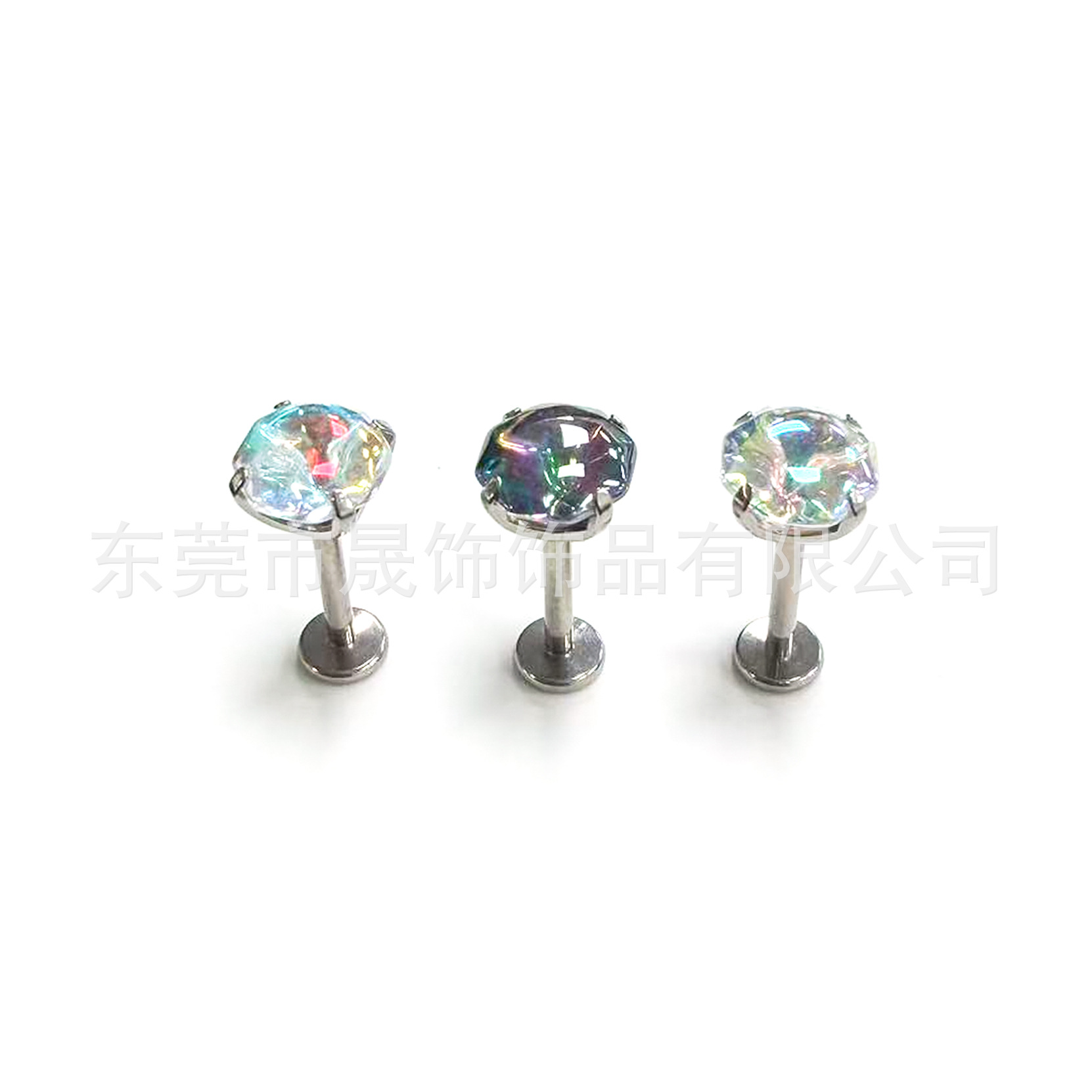 F136 Titanium 八边水母切 Ear Stud 圆底 Prong 炫彩渐变 Cubic Zirconia Helix Cartilage Stud G23 Implant Grade Titanium Jewelry