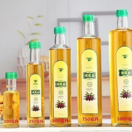 厂家批发透明100-1000ml方形圆形橄榄油山茶油玻璃瓶瓶盖玻璃油壶