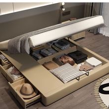 带储物带灯床豆腐块悬浮床极简风悬浮储物现代简约真皮软包床