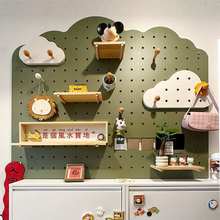 实木洞洞板入户玄关鞋柜上方置物架墙上家用壁挂背景造型墙可定