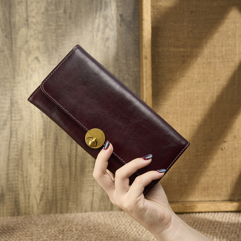 Tiffany's New Genuine Leather Women's Long Wallet First-Layer Cowhide Simple European and American Retro Lock Wallet Dropshipping