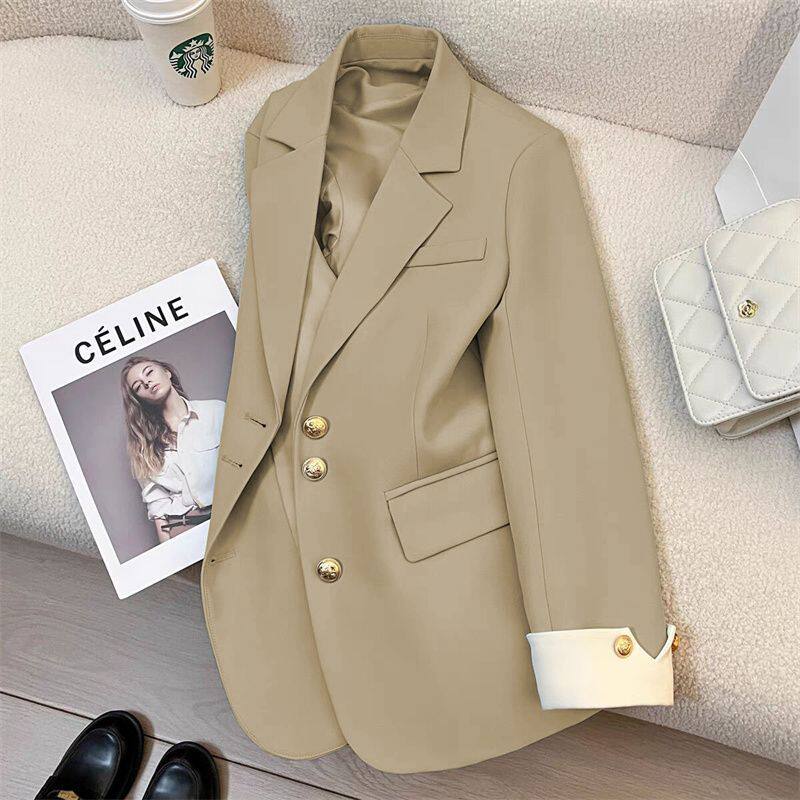 Áo blazer vest nữ thiết kế cao cấp dáng suông, tay dài, cổ vest, phối màu, phong cách Hàn Quốc — Khoai môn tím, gừng vàng, màu xanh ngọc lục bảo, màu xanh nhạt chi tiết 8