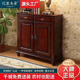 实木鞋柜双门收纳柜1米简美家用经典复古雕花组装酒红色一件代发
