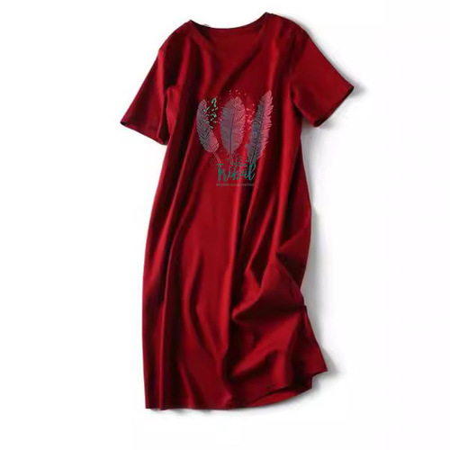 Summer Women's Loose Short Sleeve Slimming Cartoon Print T-Dress for Students and Commute Medium Length Fairy Dress