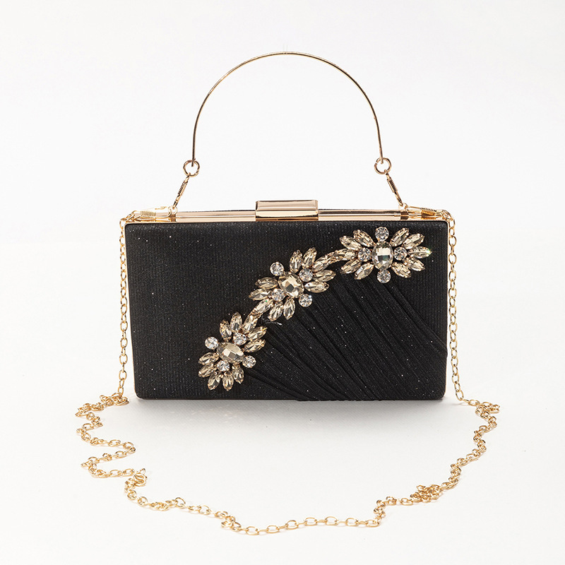 European and American New Flashing Women's PU Evening Bag Rose Gold Rhinestone Clutch Bag Party Banquet Cheongsam Bag Shoulder Bag