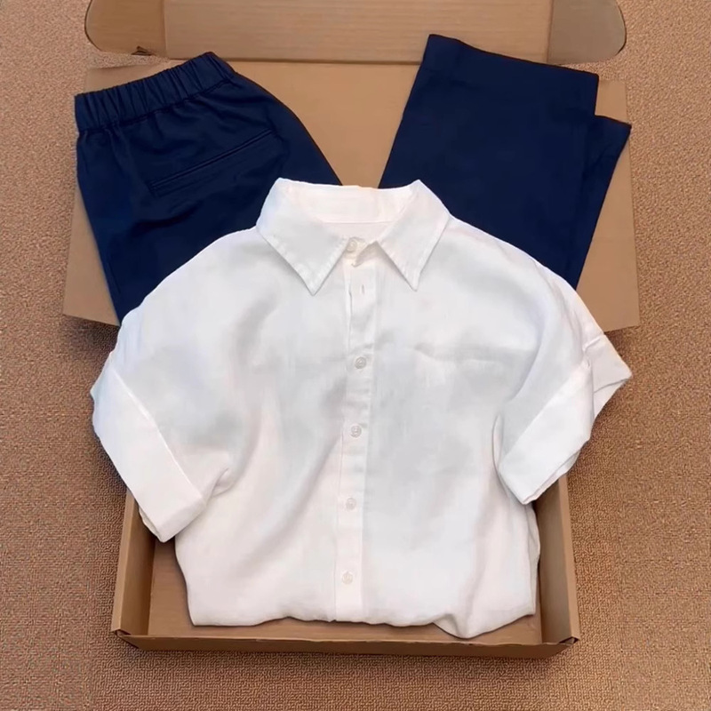 Casual Normcore Style White Lapel Linen Short-Sleeved Shirt for Women Summer Thin Niche High-End Single-Breasted Top