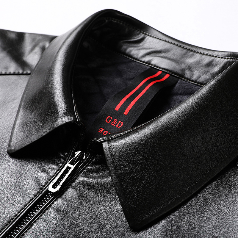 Chaqueta de cuero de hombre, chaqueta de cuero suave, invierno y otoño, vello con tapa gruesa, chaqueta de cuero de lana de mediana edad.