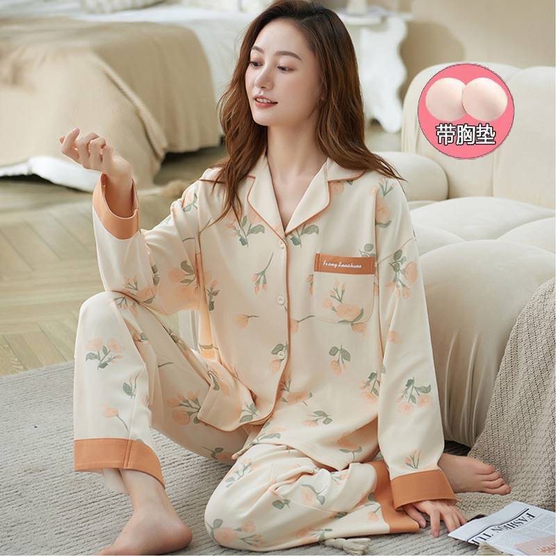 Pijamas de mujer 100% algodón puro Primavera y otoño 2023 pantalones de manga larga de alta gama con almohadilla en el pecho Chanel estilo al aire libre ropa para el hogar