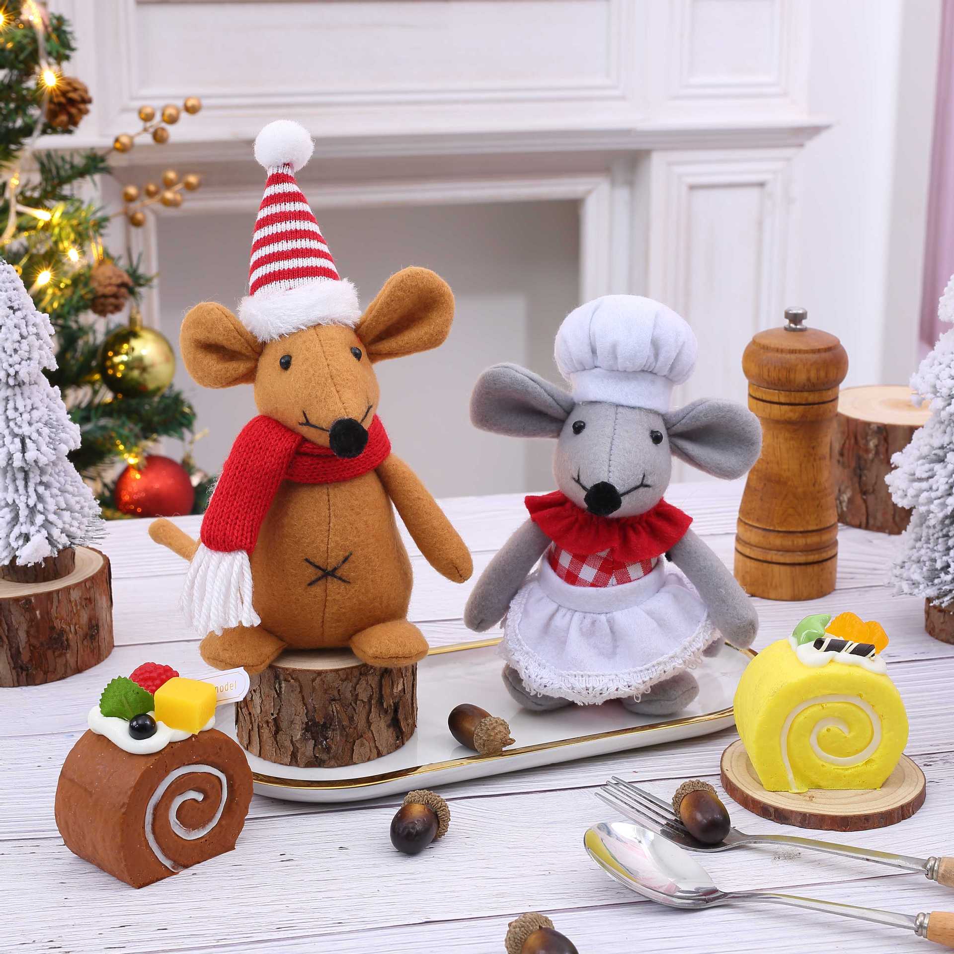 Navidad cuadrada tela muñeca de ratón de piernas largas muñecas de venta cruzada pareja muñeca de ratón decoración de Navidad
