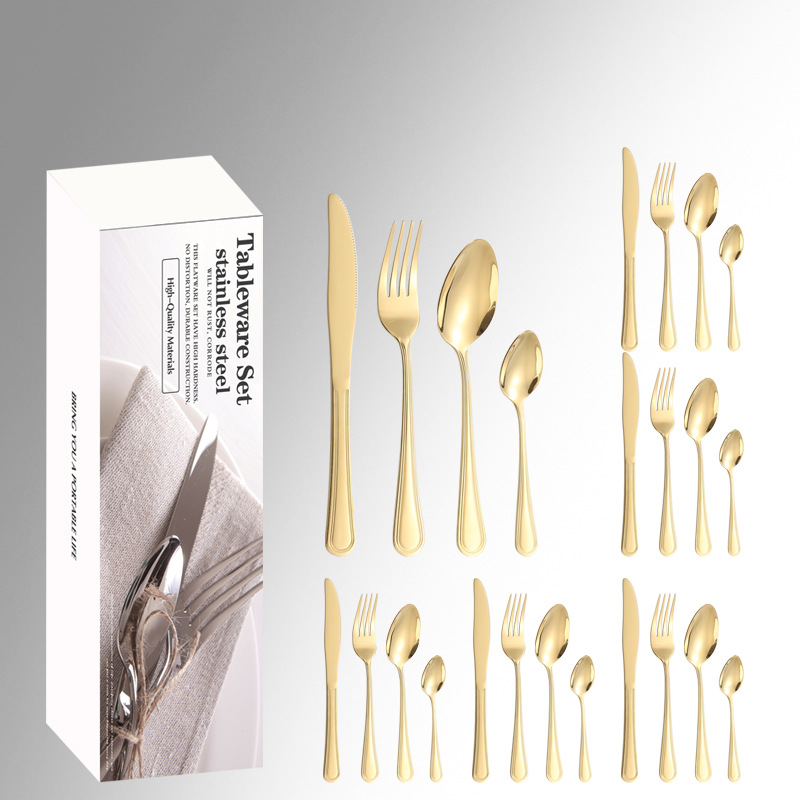 Cuchillo y tenedor de acero inoxidable, cuchillo y tenedor de comercio electrónico transfronterizo, set de 24 piezas, set de doble línea de cubiertos de comida occidental, set de caja de regalo