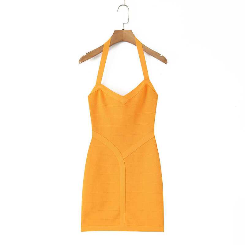 Dress Sexy New Style European and American Style Halter Neck Waist-Cinching Fashion Sexy Solid Color Elegant Mini Cross-Border Supply