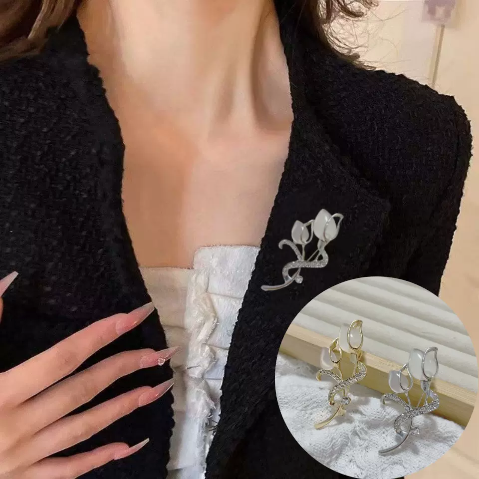 西装 配饰胸针高级感轻奢少女丝巾扣合金胸花 百搭郁金香水钻别针