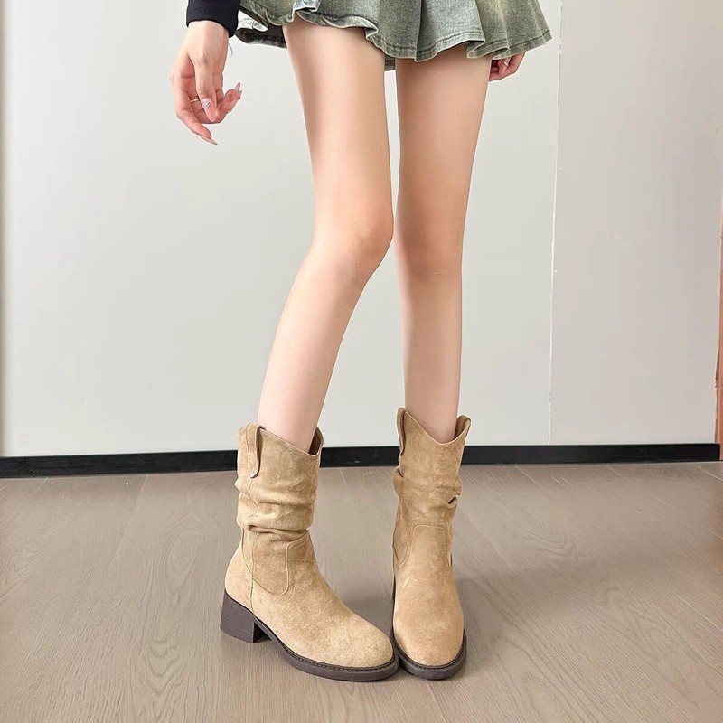 俏妃菲堆堆靴子女夏季2025新款美拉德西部牛仔短靴中筒马丁靴春秋|undefined