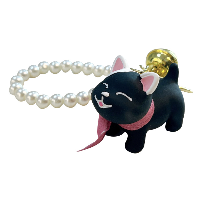 Cadena de perlas resina gato llavero muñeca de dibujos animados llavero colgante bolso colgante colgante máquina de agarre pequeño regalo al por mayor