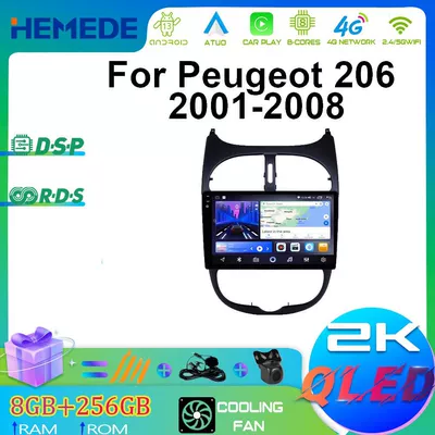 01-08 Peugeot 206 üçün Avtomobil DVD Naviqasiya Android Böyük Ekran Carplay Hamısı Bir Yerdə