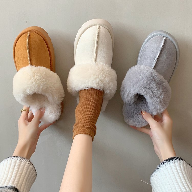 42 yards snow boots fur one fluffy slippers women's outer wear 2023 new style covered toe flat half thick bottom cotton shoes