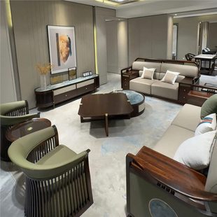 Full Case of New Chinese Style Ebony Solid Wood Sofa Villa Club Mansion High-End Large Apartment Living Room Modern Simple