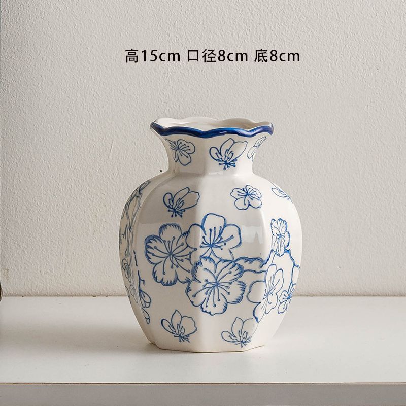 中式高级青花瓷复古玄关陶瓷花瓶家居客厅插花装饰品摆件水培鲜花|undefined