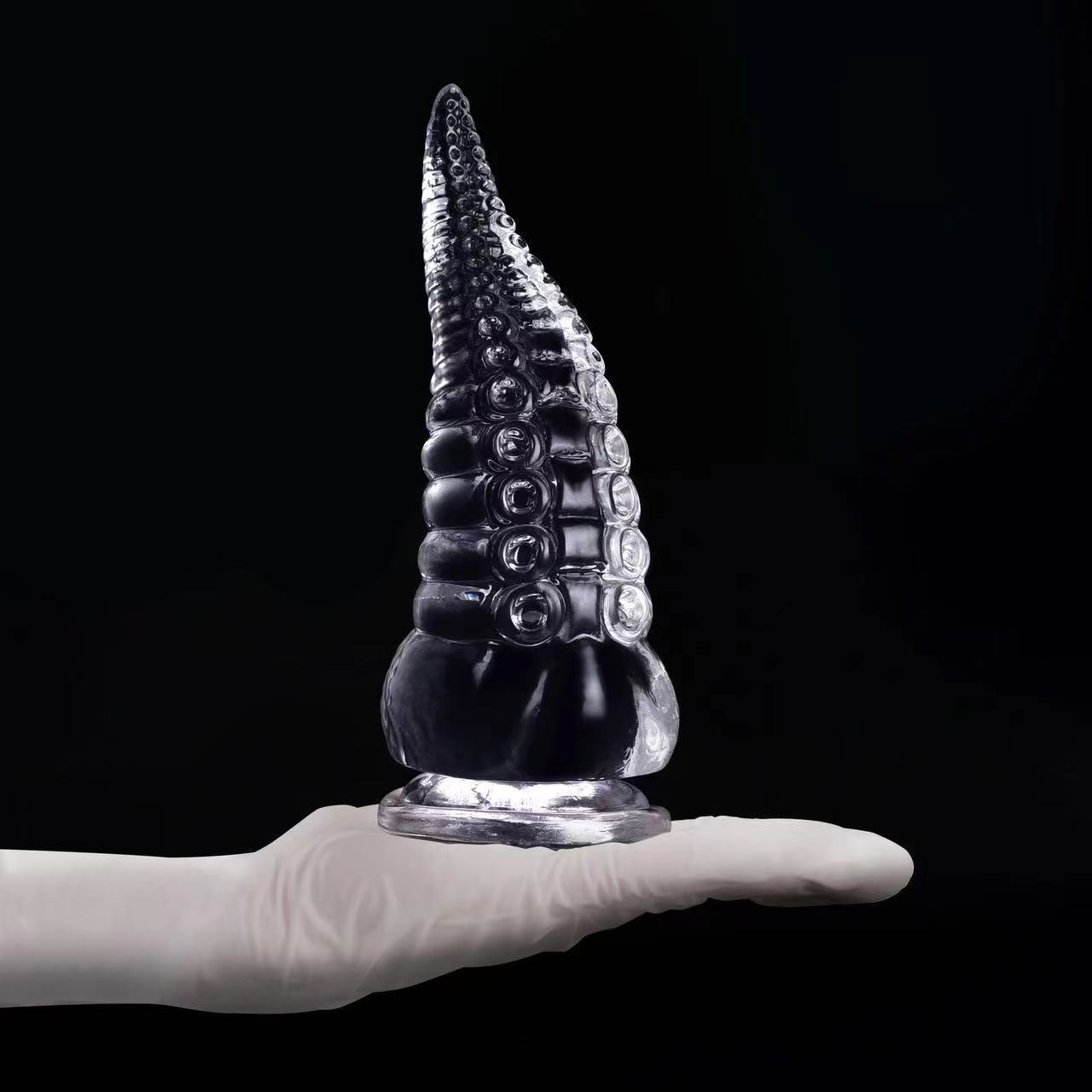 XXL Clear Anal Plug with Suction Cup Base, Ribbed Texture for Beginners — detail image 5