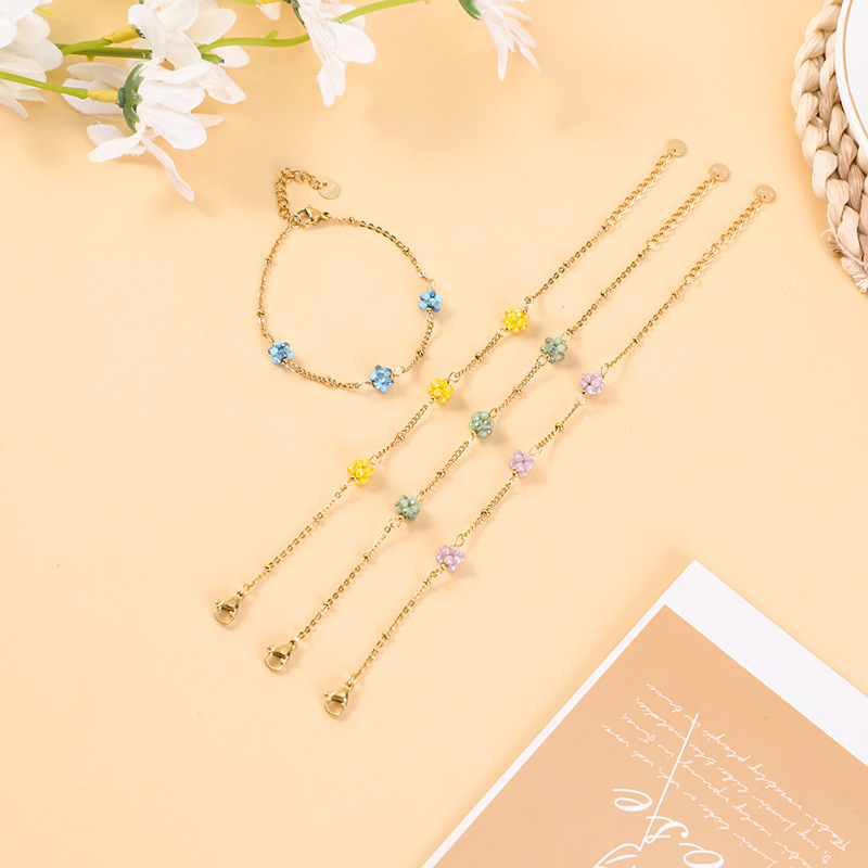 5g Weight Bracelets Classification 304 Stainless Steel Chain Material cable chain Chain Type 1 Piece Quantity Holiday, Daily Occasion 304 Stainless Steel, Artificial Crystal Material Flower Pattern All Seasons Season Women's Gender Plating Design Sweet, Classic Style Style Sweet Classic Style Flower 304 Stainless Steel Artificial Crystal Cable Chain Bracelets In Bulk 4