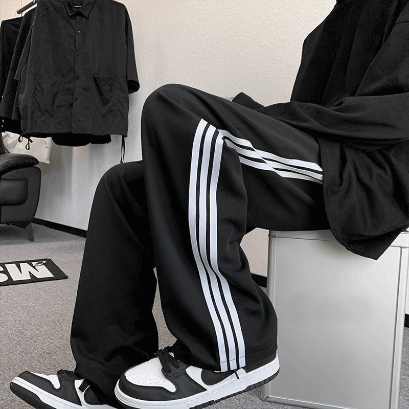 2026 Casual In-Stock Striped Black Youth Slightly Elastic Loose High-Waisted Pants for Men, Cross-Border Southeast Asia 2026 Casual In-Stock Striped Black Youth Slightly Elastic Loose High-Waisted Pants for Men, Cross-Border Southeast Asia