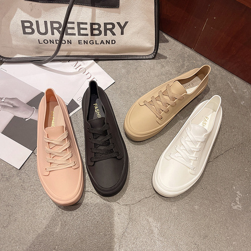 New Fashion Four-Season Shoe with Student White Women's PVC Simple Solid Color Ladies' Slip-on Rain Boots