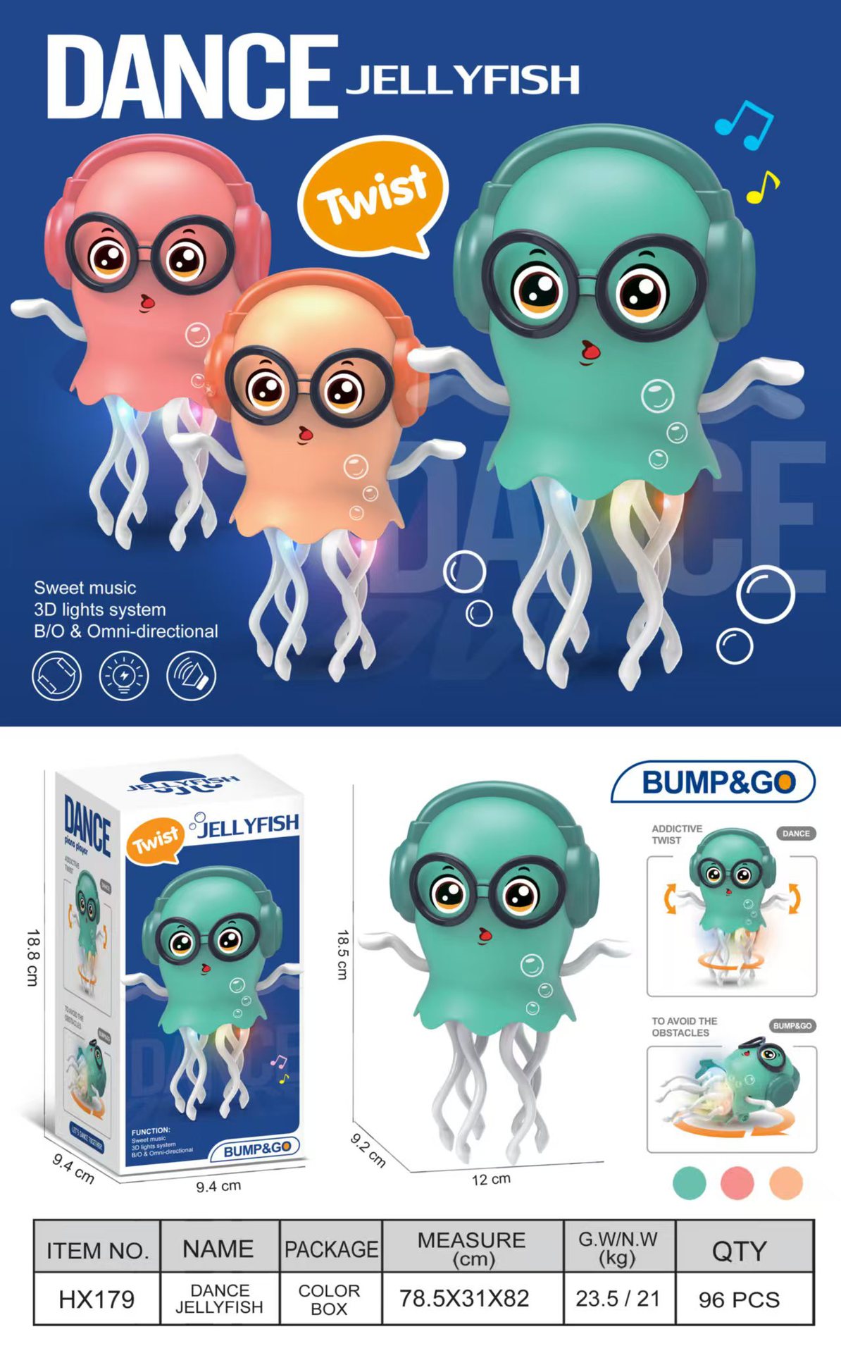 Medusas de baile transfronterizas completamente automáticas octopatas pez mágico pulpo luces de inducción de música juguetes creativos de evitación automática de obstáculos