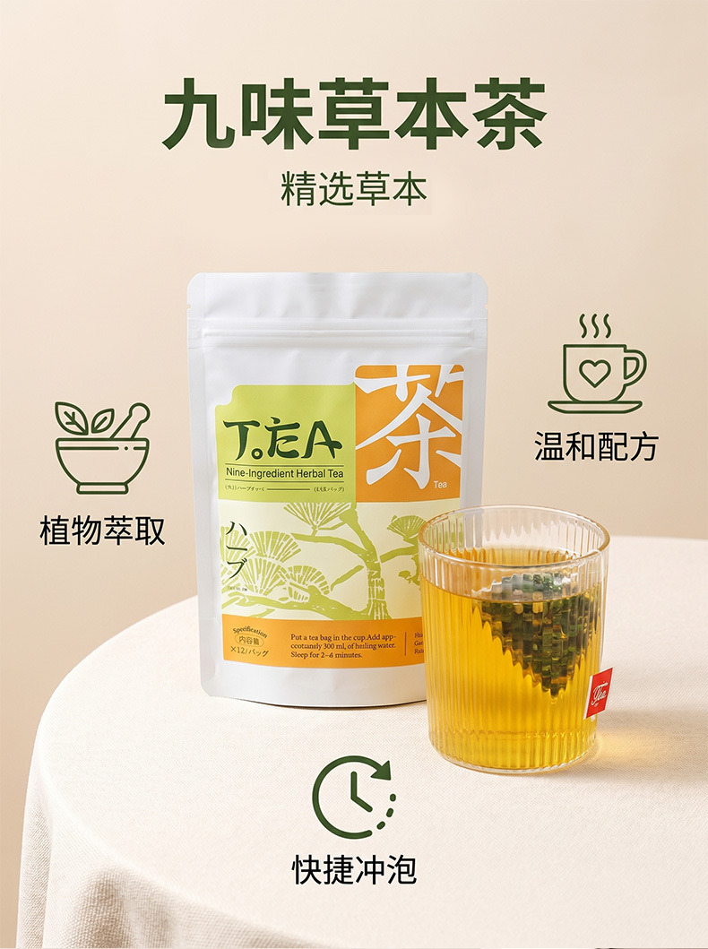 Nine Ingredient Herbal Tea Jiu Wei Cao Ben Cha 60g Sugar Free Hot Brew Tea Bags overview