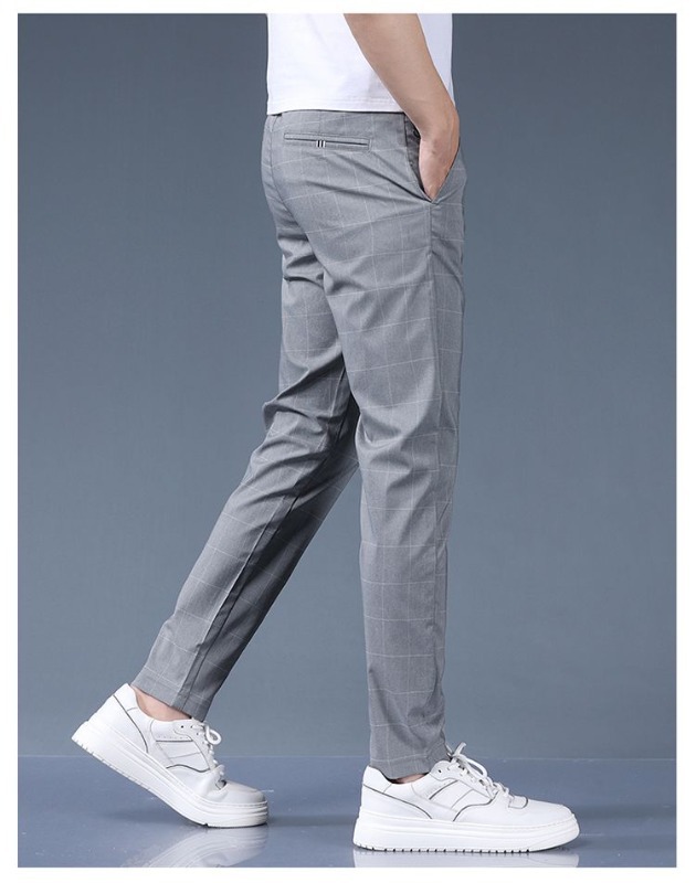 Men's Straight Leg Trousers, Premium Checkered Pattern Business Casual Pants For Spring Summer_viptrois.com