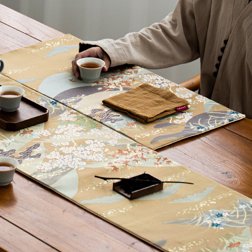 High-end Japanese-style cotton and linen absorbent thick tea towels Zen art tea tablecloth rag simple solid color tea mat large size teapot cloth