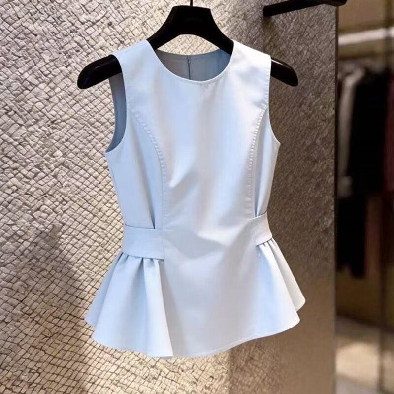 Fashion 2026 Spring/Summer New Versatile Niche Style Elegant Commuting Style Light Blue Sleeveless Vest Top Women's Clothing