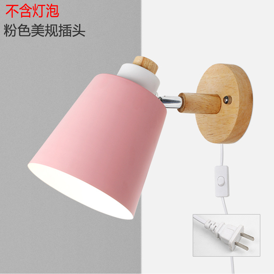 Transfronterizo exclusivo moderno simple DIY macaron lámpara de pared interruptor de enchufe de madera Nordic lámparas decorativas