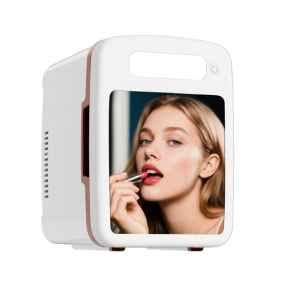 Car-Mounted Beauty Fridge, Mini Cosmetic Cooler, Beverage Warmer, with Makeup Mirror, Dual-Use for Home and Car, Insulated Box