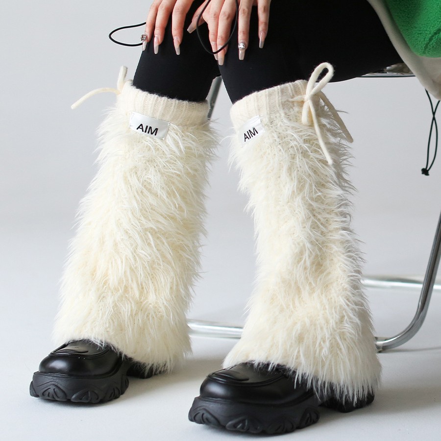 High Street Long Plush Leg Warmers Y2K Style Furry Leg Warmers with a Design Aesthetic, Subculture Trendy Socks for Winter