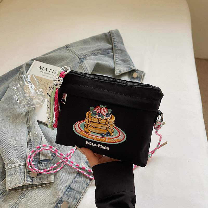 軽量旅行ショッピングクロスボディバッグ日本イン新しい高価値新鮮でかわいい刺繍コントラストカラーバッグ女性用|undefined