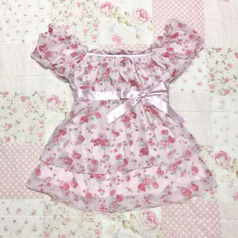 韩式专业芭蕾舞短裙练功服女系带印花弹力网纱一片少女蝴蝶结