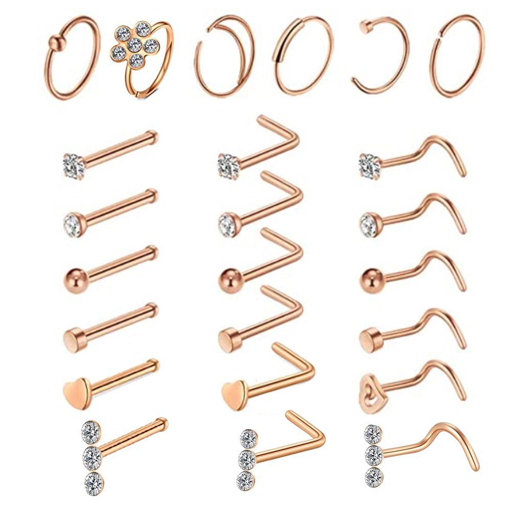 Amazon New Combination Nose Nail Set - 24 Piece Stainless Steel Nose Ring Jewelry Set detail image 9