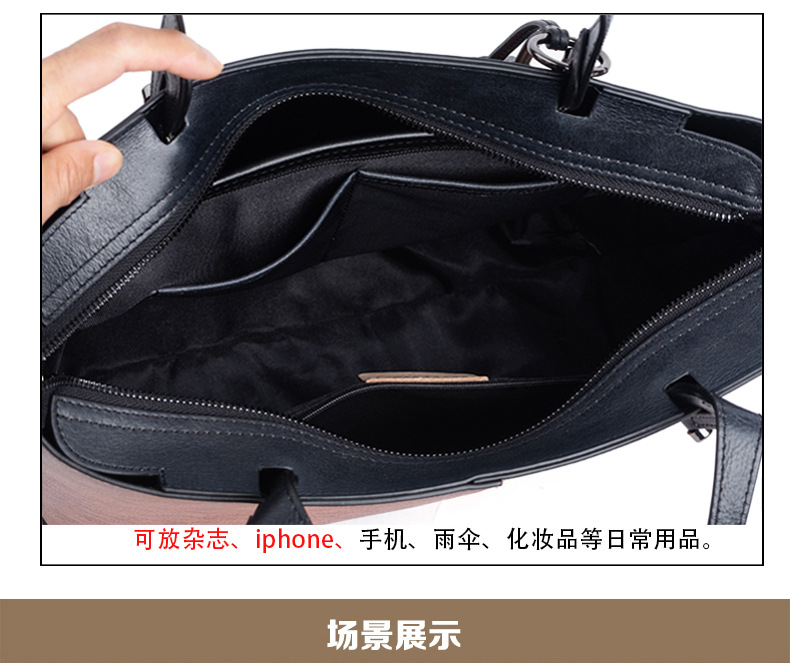 Túi xách tay nữ da bò cao cấp phong cách cổ điển dung lượng lớn — Đen cổ điển, Đỏ cổ điển, Nâu cổ điển chi tiết 9
