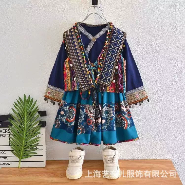 Осенняя Одежда для девочек Miaojiang Princess Hanfu, осенняя одежда 2024, детская одежда для выступлений в экзотическом этническом стиле 3 марта