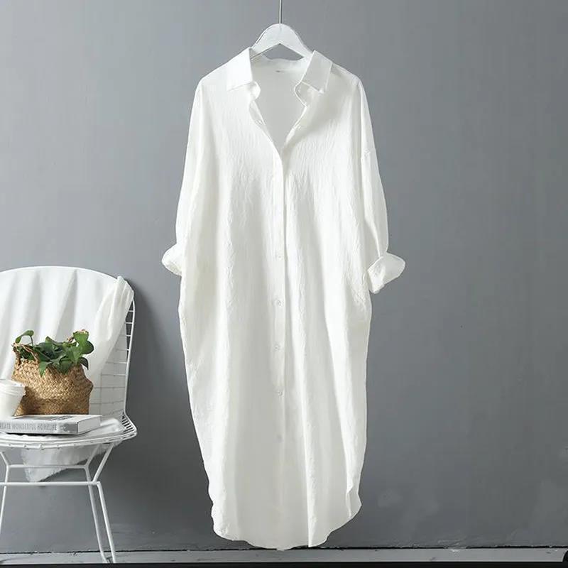 Cotton and Linen Sun-Protective White Shirt for Women, Outerwear, 2026 Spring and Summer New Style, Versatile Loose Casual Top, Mid-Length Shirt Dress