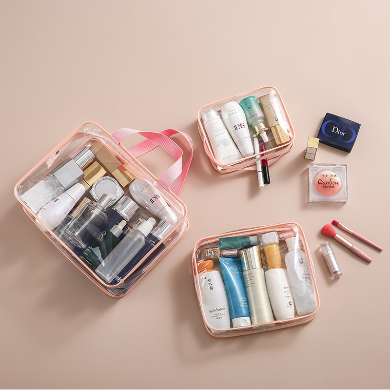 Portable PVC Fashion Large Capacity Transparent Waterproof Makeup Bag with Toothbrush and Hairbrush Organizer