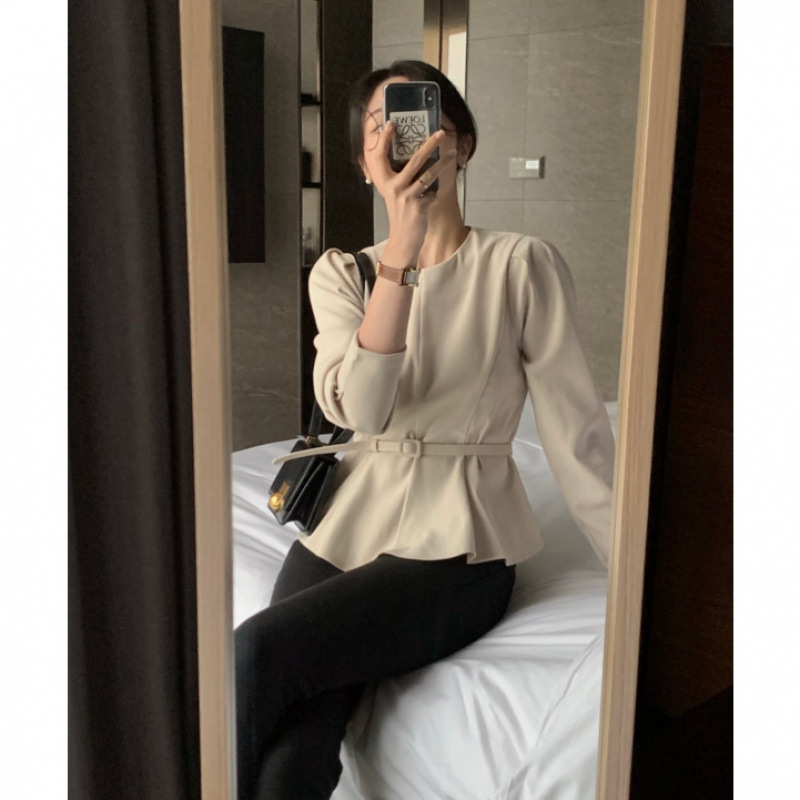 Slim-fit Chiffon Shirt 2025 Spring New Chic Retro Simple All-match Solid Color Shirt Design Sense Celebrity Elegant
