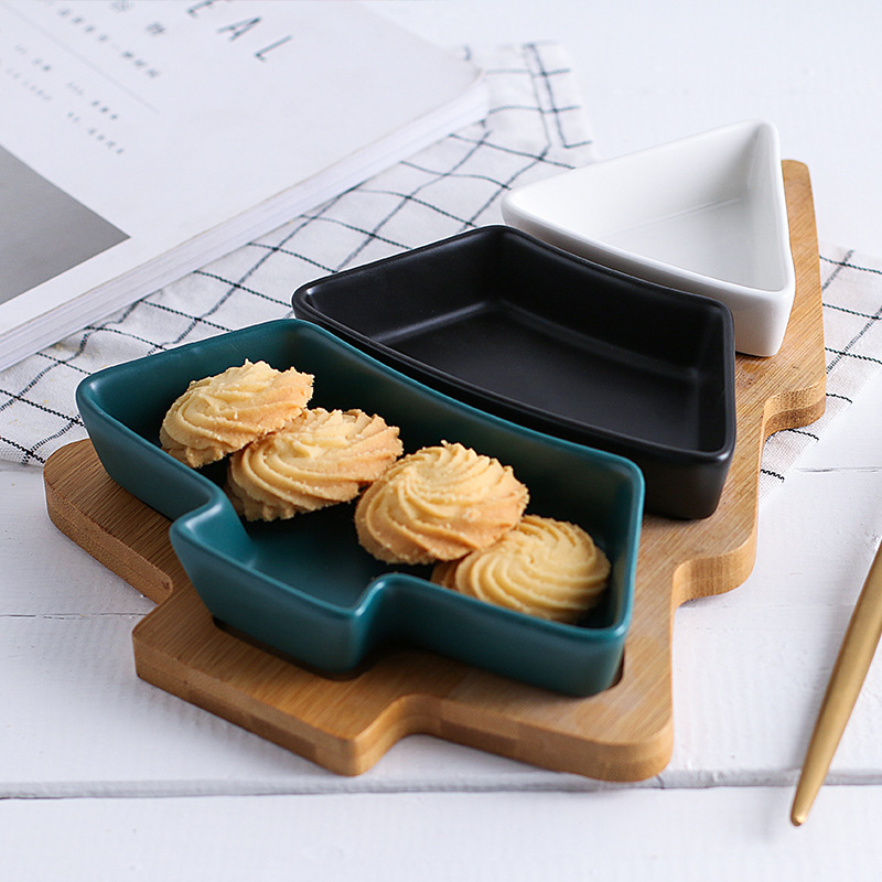 Navidad árbol de Navidad plato de bocadillos creativo nórdico plato de cerámica casera plato de nueces plato de patatas fritas plato redins plato