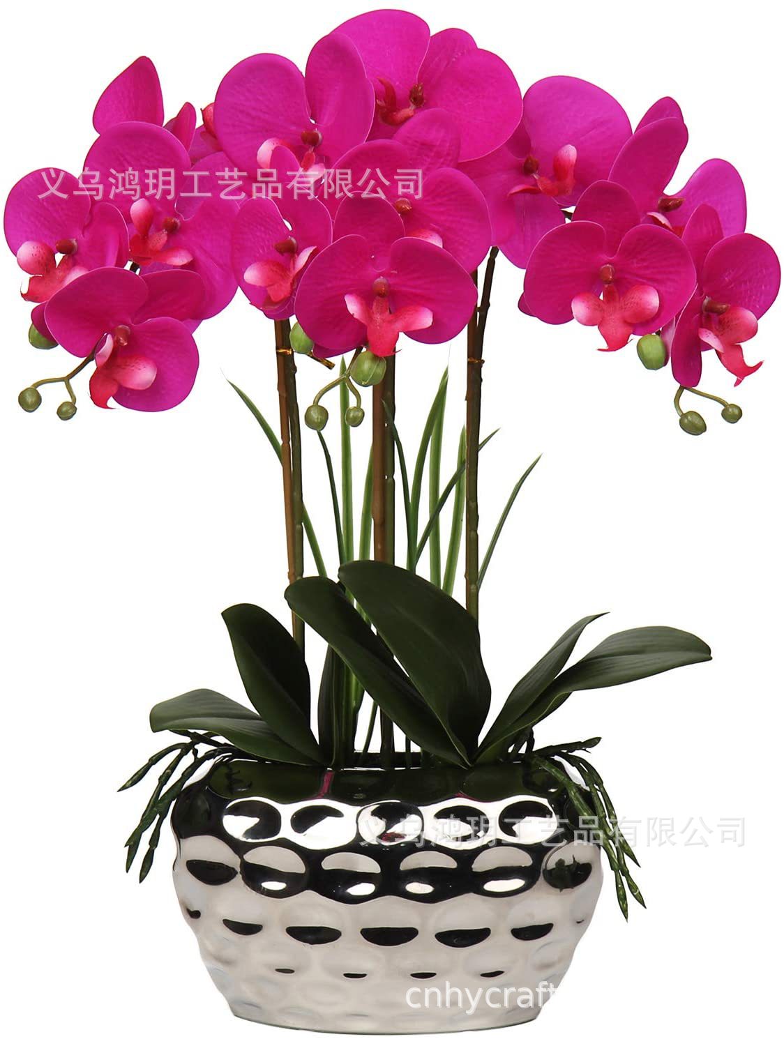 人造兰花植物带银色陶瓷花盆真实触感家庭办公室浴室客厅婚礼装饰-阿里巴巴