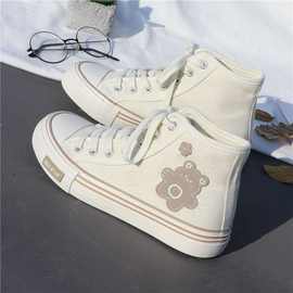 高帮帆布鞋女2025年春季新款ulzzang小众设计学生休闲百搭板鞋ins