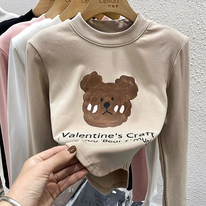 Super soft waxy double-sided velvet warm bottoming shirt women's autumn and winter new foreign-style printed short sanding top Super soft waxy double-sided velvet warm bottoming shirt women's autumn and winter new foreign-style printed short sanding top