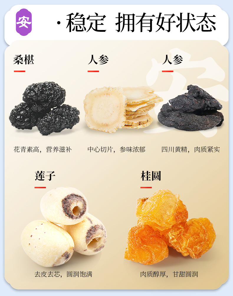 Sour Jujube Seed Lily Bulb Poria Ginseng Reishi Herbal Tea Blend 300g Nourishing Daily Tea overview